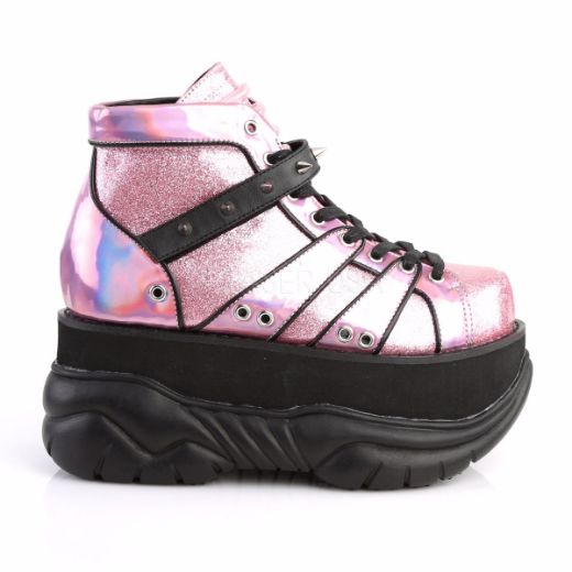 Product image of Demonia Neptune-100 Pink Glitter-Silver/Vegan Leather, 3 inch Platform Ankle Boot