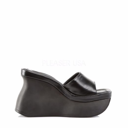 Product image of Demonia Pace-01 Black Vegan Leather, 4 1/2 inch (11.4 cm) Wedge Slide Mule Shoes