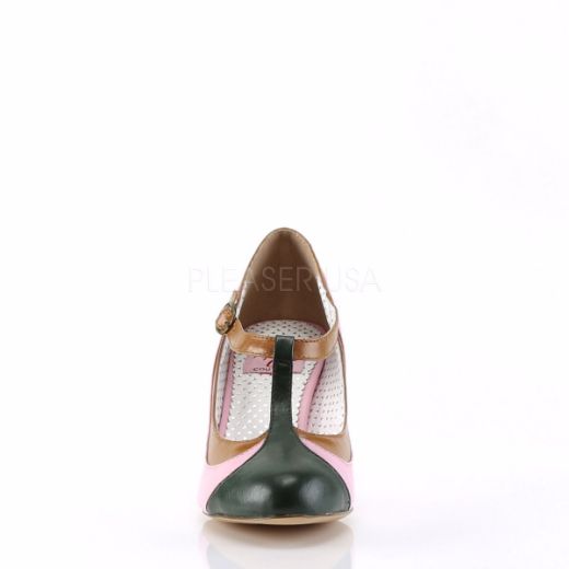 Product image of Pin Up Couture Peach-03 B.Pink Multi Faux Leather, 3 inch (7.6 cm) Heel T-Strap Court Pump Shoes