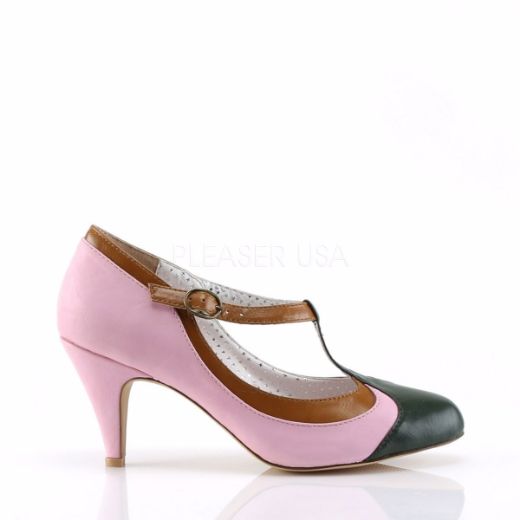 Product image of Pin Up Couture Peach-03 B.Pink Multi Faux Leather, 3 inch (7.6 cm) Heel T-Strap Court Pump Shoes