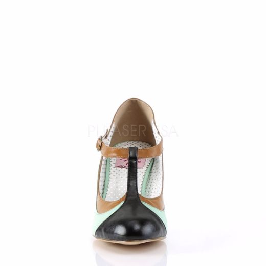 Product image of Pin Up Couture Peach-03 Mint Multi Faux Leather, 3 inch (7.6 cm) Heel T-Strap Court Pump Shoes