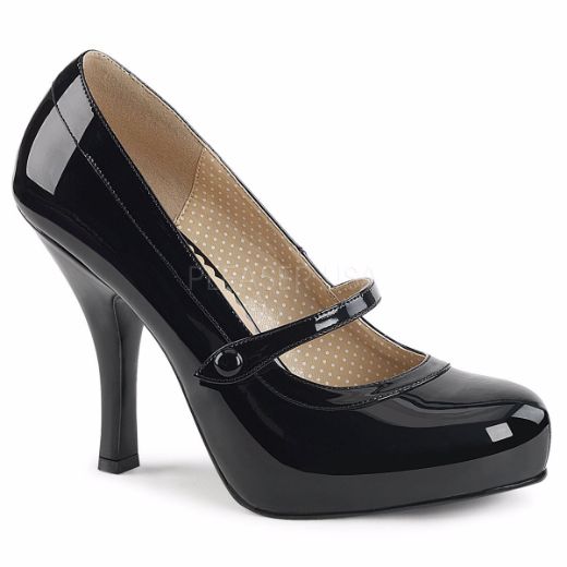 Product image of Pleaser Pink Label Pinup-01 Black Patent, 4 1/2 inch (11.4 cm) Heel, 3/4 inch (1.9 cm) Platform Court Pump Shoes