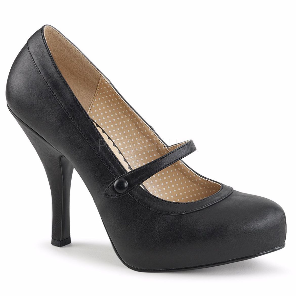 Product image of Pleaser Pink Label Pinup-01 Black Faux Leather, 4 1/2 inch (11.4 cm) Heel, 3/4 inch (1.9 cm) Platform Court Pump Shoes