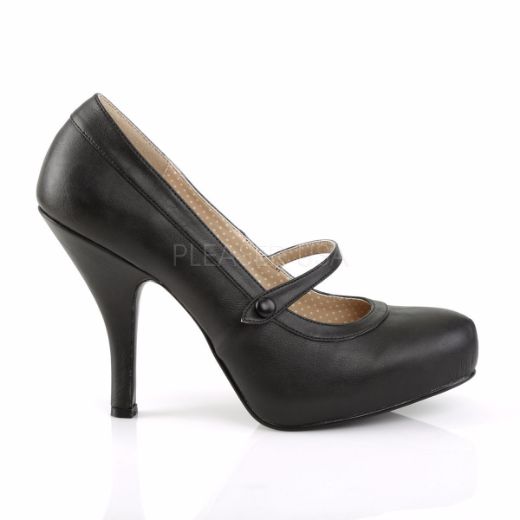 Product image of Pleaser Pink Label Pinup-01 Black Faux Leather, 4 1/2 inch (11.4 cm) Heel, 3/4 inch (1.9 cm) Platform Court Pump Shoes