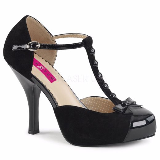 Product image of Pleaser Pink Label Pinup-02 Black M. Suede-Black Patent, 4 1/2 inch (11.4 cm) Heel, 3/4 inch (1.9 cm) Platform Court Pump Shoes