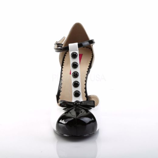 Product image of Pleaser Pink Label Pinup-02 Black-White Patent, 4 1/2 inch (11.4 cm) Heel, 3/4 inch (1.9 cm) Platform Court Pump Shoes