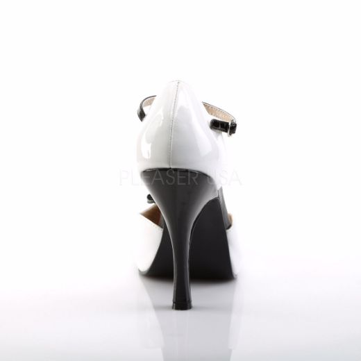 Product image of Pleaser Pink Label Pinup-02 Black-White Patent, 4 1/2 inch (11.4 cm) Heel, 3/4 inch (1.9 cm) Platform Court Pump Shoes