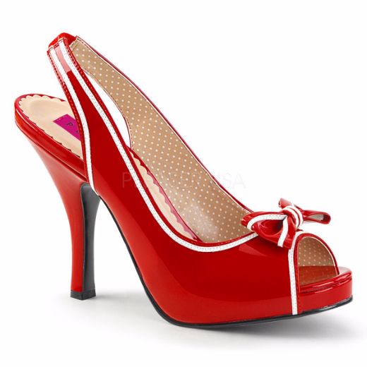 Product image of Pleaser Pink Label Pinup-10 Red-White Patent, 4 1/2 inch (11.4 cm) Heel, 3/4 inch (1.9 cm) Platform Sandal Shoes