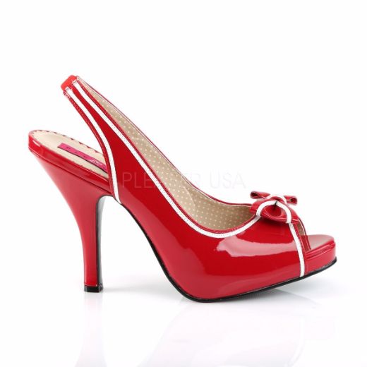 Product image of Pleaser Pink Label Pinup-10 Red-White Patent, 4 1/2 inch (11.4 cm) Heel, 3/4 inch (1.9 cm) Platform Sandal Shoes