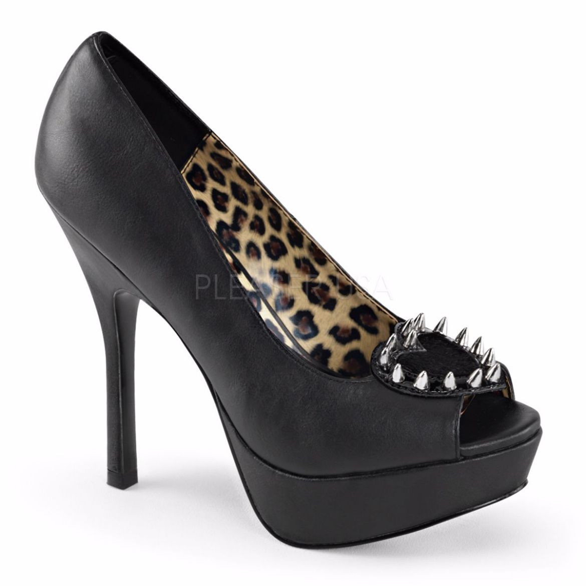 Product image of Demonia Pixie-17 Black Vegan Leather -Pony Faux Fur, 5 1/4 inch (13.3 cm) Heel, 1 1/4 inch (3.2 cm) Platform Court Pump Shoes