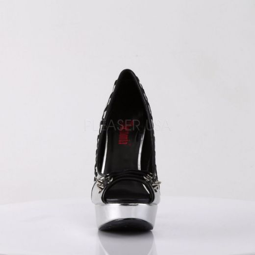 Product image of Demonia Pixie-18 Silver Vegan Leather, 5 1/4 inch (13.3 cm) Heel, 1 1/4 inch (3.2 cm) Platform Court Pump Shoes
