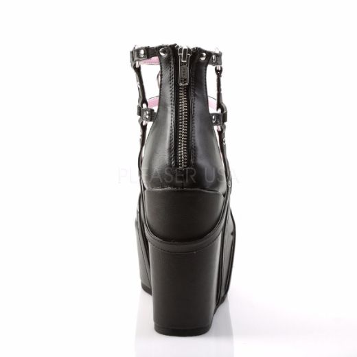Product image of Demonia Poison-25-1 Black Vegan Leather, 5 inch (12.7 cm) Wedge Platform Ankle Boot