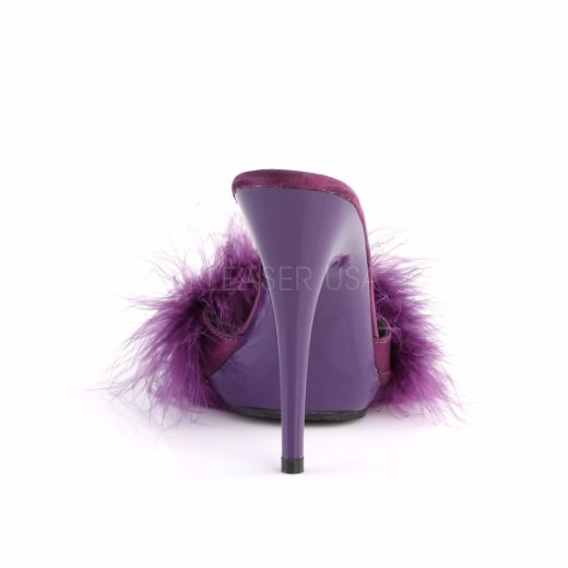 Product image of Fabulicious Poise-501F Purple Satin-Marabou Fur/Purple, 5 inch (12.7 cm) Heel, 3/8 inch (1 cm) Platform Sandal Shoes