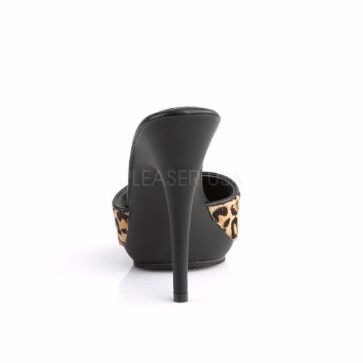 Product image of Fabulicious Poise-501Fur Leopard Print Fur/Black Matte, 5 inch (12.7 cm) Heel, 3/8 inch (1 cm) Platform Slide Mule Shoes