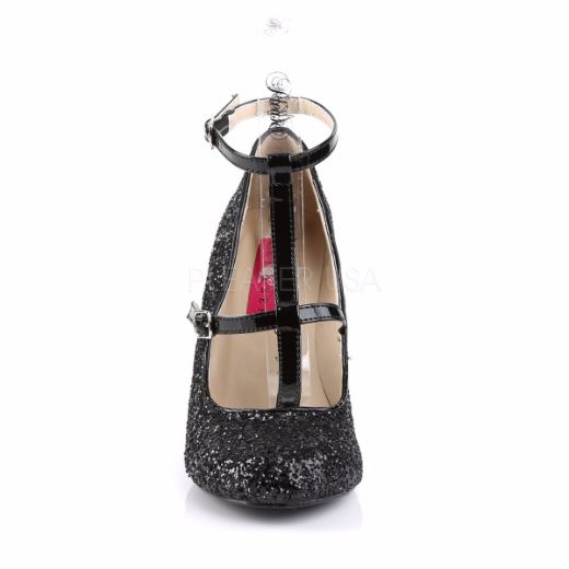 Product image of Pleaser Pink Label Queen-01 Black Glitter-Patent, 4 inch (10.2 cm) Heel Court Pump Shoes