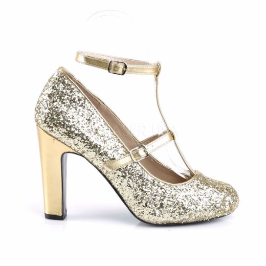 Product image of Pleaser Pink Label Queen-01 Gold Glitter-Met. Pu, 4 inch (10.2 cm) Heel Court Pump Shoes