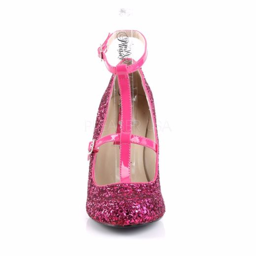 Product image of Pleaser Pink Label Queen-01 Hot Pink Glitter-Patent, 4 inch (10.2 cm) Heel Court Pump Shoes