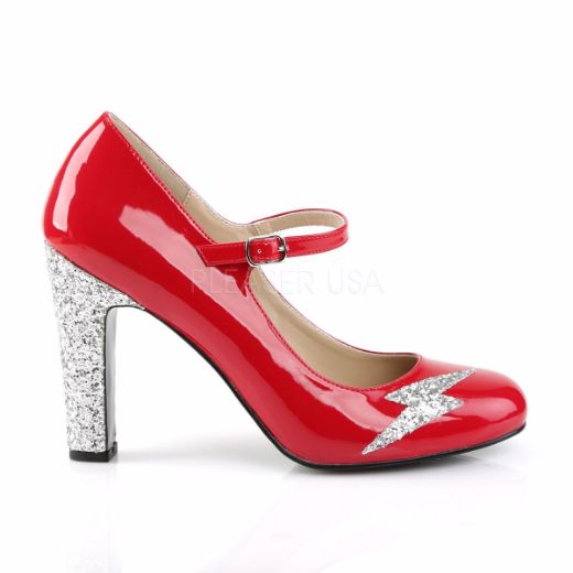 Product image of Pleaser Pink Label Queen-02 Red Patent-Silver Glitter, 4 inch (10.2 cm) Heel Court Pump Shoes