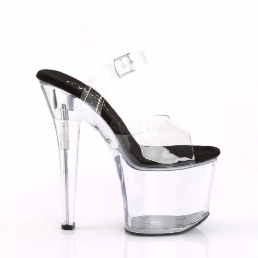 Product image of Pleaser Radiant-708 Clear-Black/Clear, 7 inch (17.8 cm) Heel, 3 1/4 inch (8.3 cm) Platform Sandal Shoes
