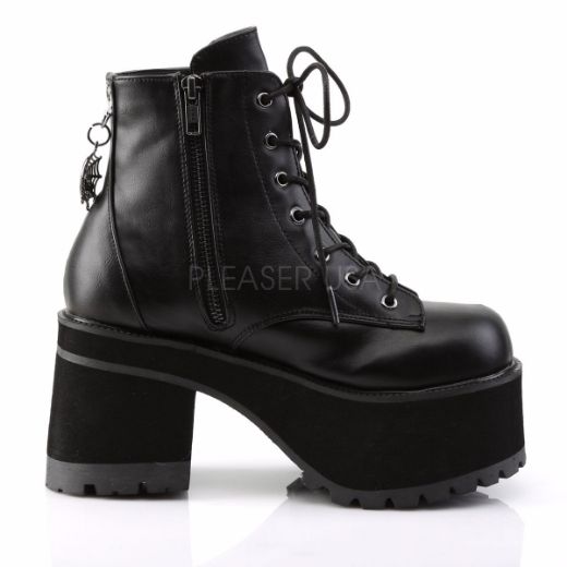 Product image of Demonia Ranger-105 Black Vegan Leather, 3 3/4 inch (9.5 cm) Heel, 2 1/4 inch (5.7 cm) Platform Ankle Boot