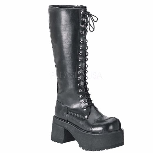 Product image of Demonia Ranger-302 Black Vegan Leather, 3 3/4 inch (9.5 cm) Heel Knee High Boot