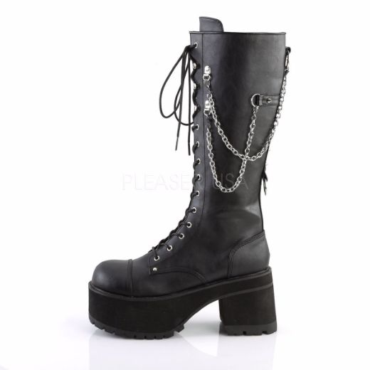 Product image of Demonia Ranger-303 Black Faux Leather, 3 3/4 inch (9.5 cm) Heel, 2 1/4 inch (5.7 cm) Platform Knee High Boot