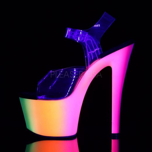 Product image of Pleaser Rainbow-308Uv Clear/Neon Multi, 7 inch (17.8 cm) Heel, 2 3/4 inch (7 cm) Platform Sandal Shoes