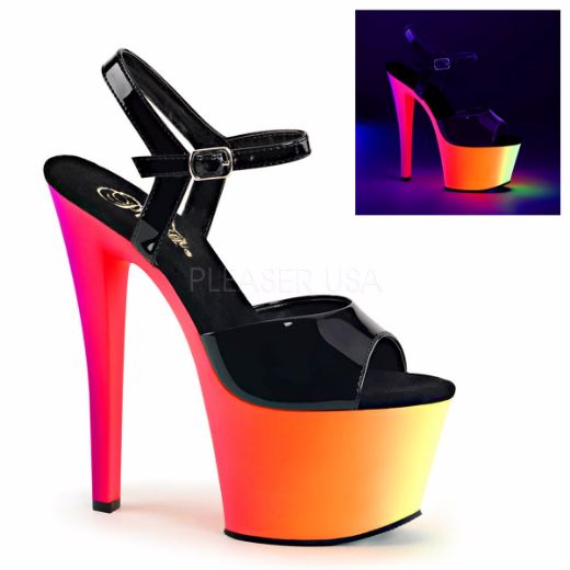 Product image of Pleaser Rainbow-309Uv Black Patent/Neon Multi, 7 inch (17.8 cm) Heel, 2 3/4 inch (7 cm) Platform Sandal Shoes