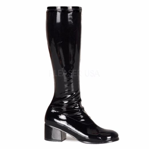 Product image of Funtasma Retro-300 Black Stretch Patent, 2 inch (5.1 cm) Heel Knee High Boot
