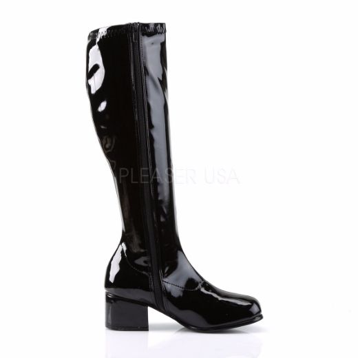 Product image of Funtasma Retro-300 Black Stretch Patent, 2 inch (5.1 cm) Heel Knee High Boot