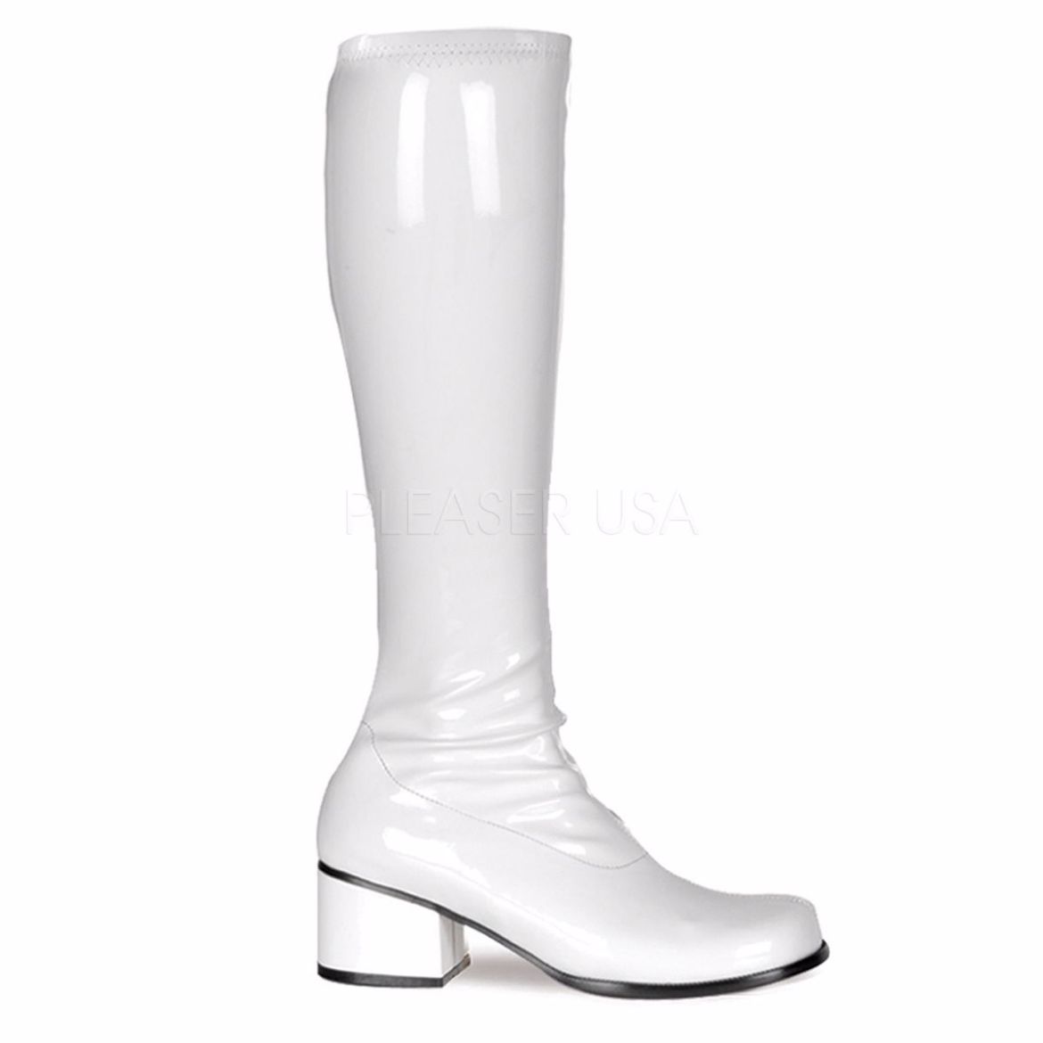 Product image of Funtasma Retro-300 White Stretch Patent, 2 inch (5.1 cm) Heel Knee High Boot