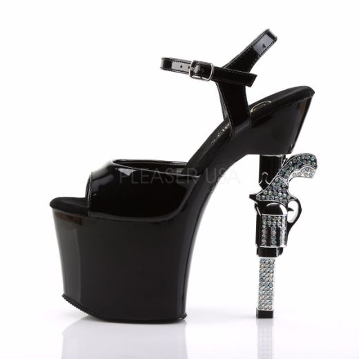 Product image of Pleaser Revolver-709 Black/Black, 7 inch (17.8 cm) Heel, 3 1/4 inch (8.3 cm) Platform Sandal Shoes