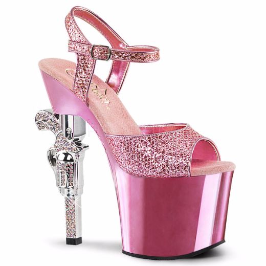 Product image of Pleaser Revolver-709G Baby Pink Multi Glitter/Baby Pink Chrome, 7 inch (17.8 cm) Heel, 3 1/4 inch (8.3 cm) Platform Sandal Shoes