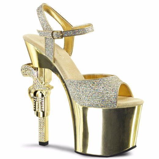 Product image of Pleaser Revolver-709G Gold Multi Glitter/Gold Chrome, 7 inch (17.8 cm) Heel, 3 1/4 inch (8.3 cm) Platform Sandal Shoes