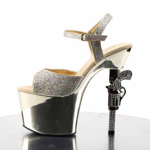 Product image of Pleaser Revolver-709G Gold Multi Glitter/Gold Chrome, 7 inch (17.8 cm) Heel, 3 1/4 inch (8.3 cm) Platform Sandal Shoes