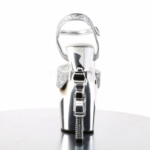 Product image of Pleaser Revolver-709G Silver Multi Glitter/Silver Chrome, 7 inch (17.8 cm) Heel, 3 1/4 inch (8.3 cm) Platform Sandal Shoes