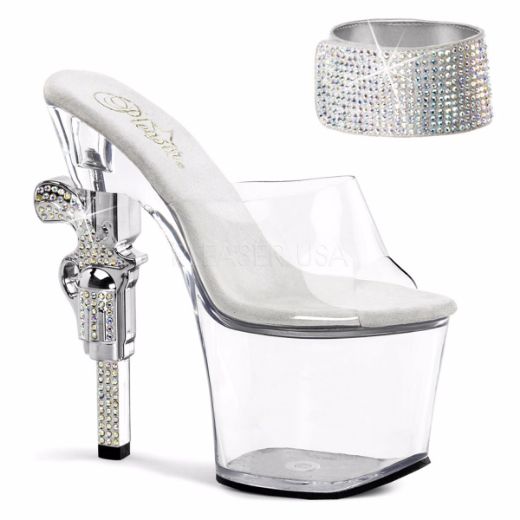 Product image of Pleaser Revolver-712 Clear/Clear, 7 inch (17.8 cm) Heel, 3 1/4 inch (8.3 cm) Platform Slide Mule Shoes