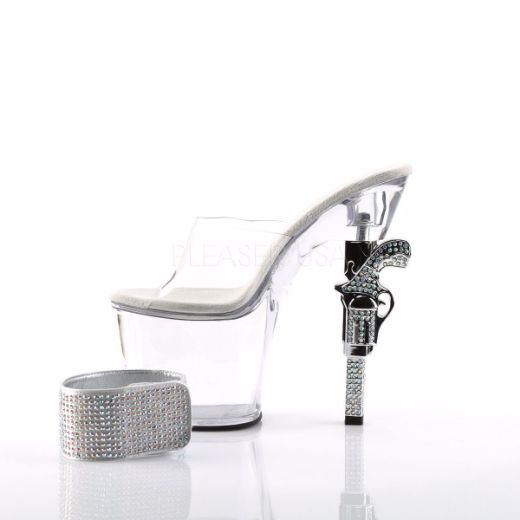 Product image of Pleaser Revolver-712 Clear/Clear, 7 inch (17.8 cm) Heel, 3 1/4 inch (8.3 cm) Platform Slide Mule Shoes