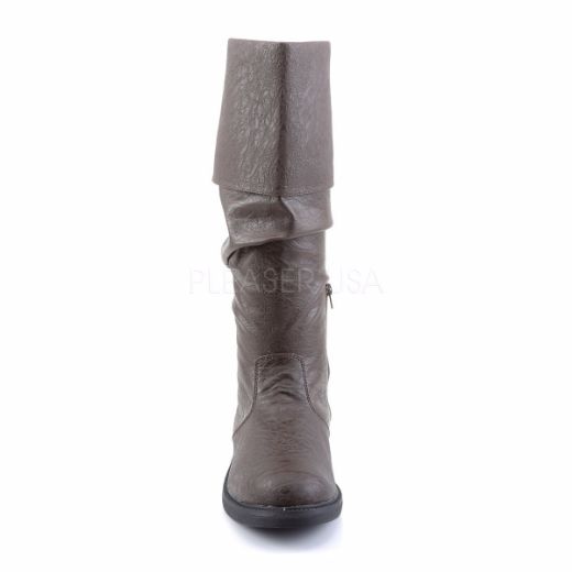 Product image of Funtasma Robinhood-100 Brown Distressed Pu, 1 inch (2.5 cm) Flat Heel Knee High Boot