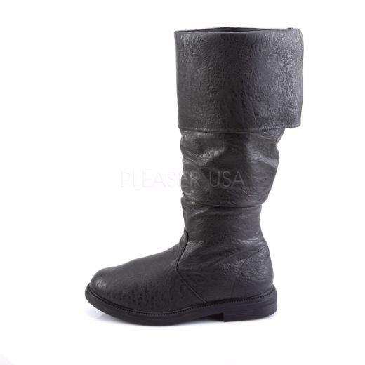 Product image of Funtasma Robinhood-100 Black Distressed Pu, 1 inch (2.5 cm) Flat Heel Knee High Boot