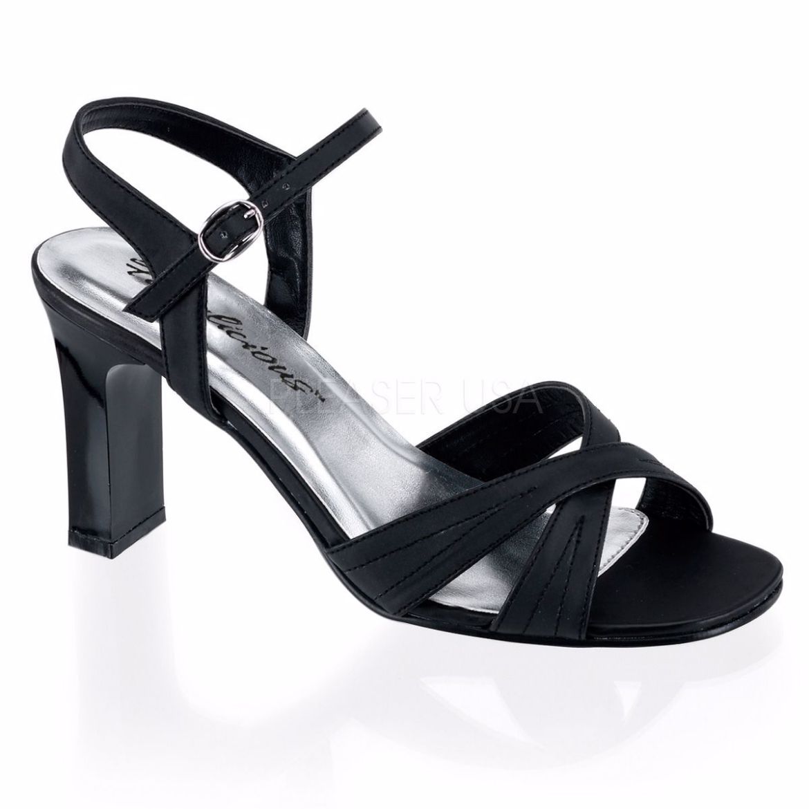Product image of Fabulicious Romance-313 Black Satin Pu, 3 1/4 inch (8.3 cm) Heel Sandal Shoes