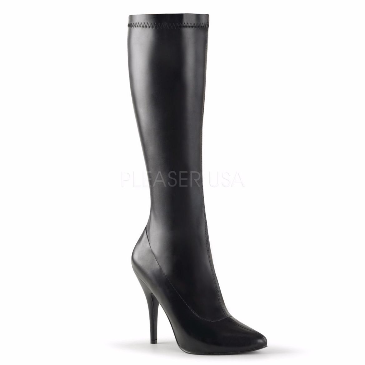 Product image of Pleaser Seduce-2000 Black Stretch Faux Leather, 5 inch (12.7 cm) Heel Knee High Boot