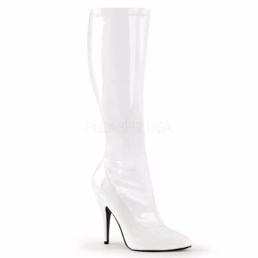 Product image of Pleaser Seduce-2000 White Stretch Patent, 5 inch (12.7 cm) Heel Knee High Boot