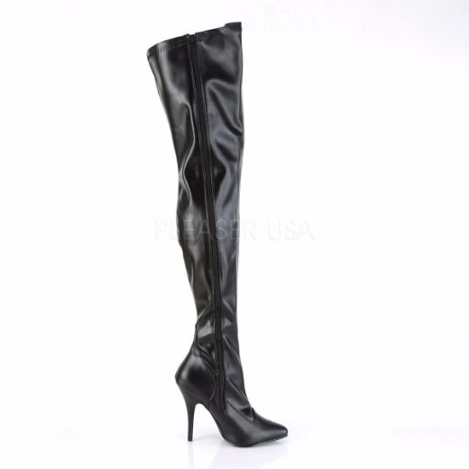 Product image of Pleaser Seduce-3000 Black Stretch Faux Leather, 5 inch (12.7 cm) Heel Thigh High Boot