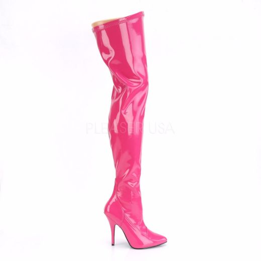 Product image of Pleaser Seduce-3000 Hot Pink Stretch Patent, 5 inch (12.7 cm) Heel Thigh High Boot