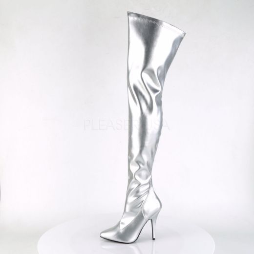 Product image of Pleaser Seduce-3000 Silver Stretch Faux Leather, 5 inch (12.7 cm) Heel Thigh High Boot