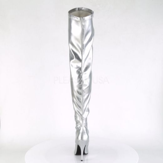 Product image of Pleaser Seduce-3000 Silver Stretch Faux Leather, 5 inch (12.7 cm) Heel Thigh High Boot