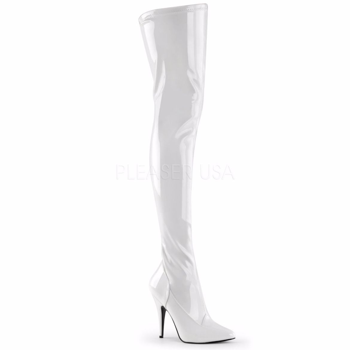 Product image of Pleaser Seduce-3000 White Stretch Patent, 5 inch (12.7 cm) Heel Thigh High Boot