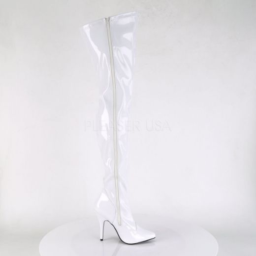 Product image of Pleaser Seduce-3000 White Stretch Patent, 5 inch (12.7 cm) Heel Thigh High Boot
