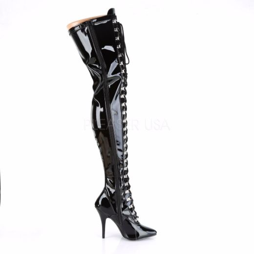 Product image of Pleaser Seduce-3024 Black Stretch Patent, 5 inch (12.7 cm) Heel Thigh High Boot